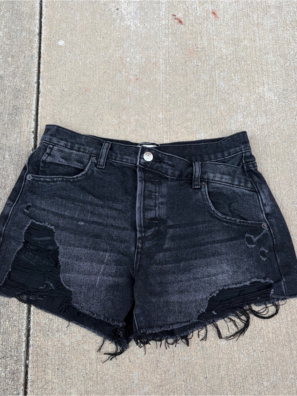 We The Free Black Washed Distressed High-Rise Denim Shorts